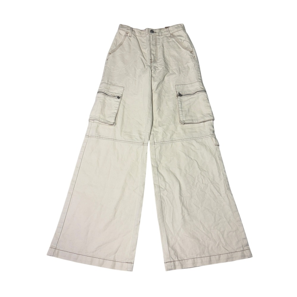 NWT PacSun High Rise Wide Leg Cargo Pants Cream Size 26X31